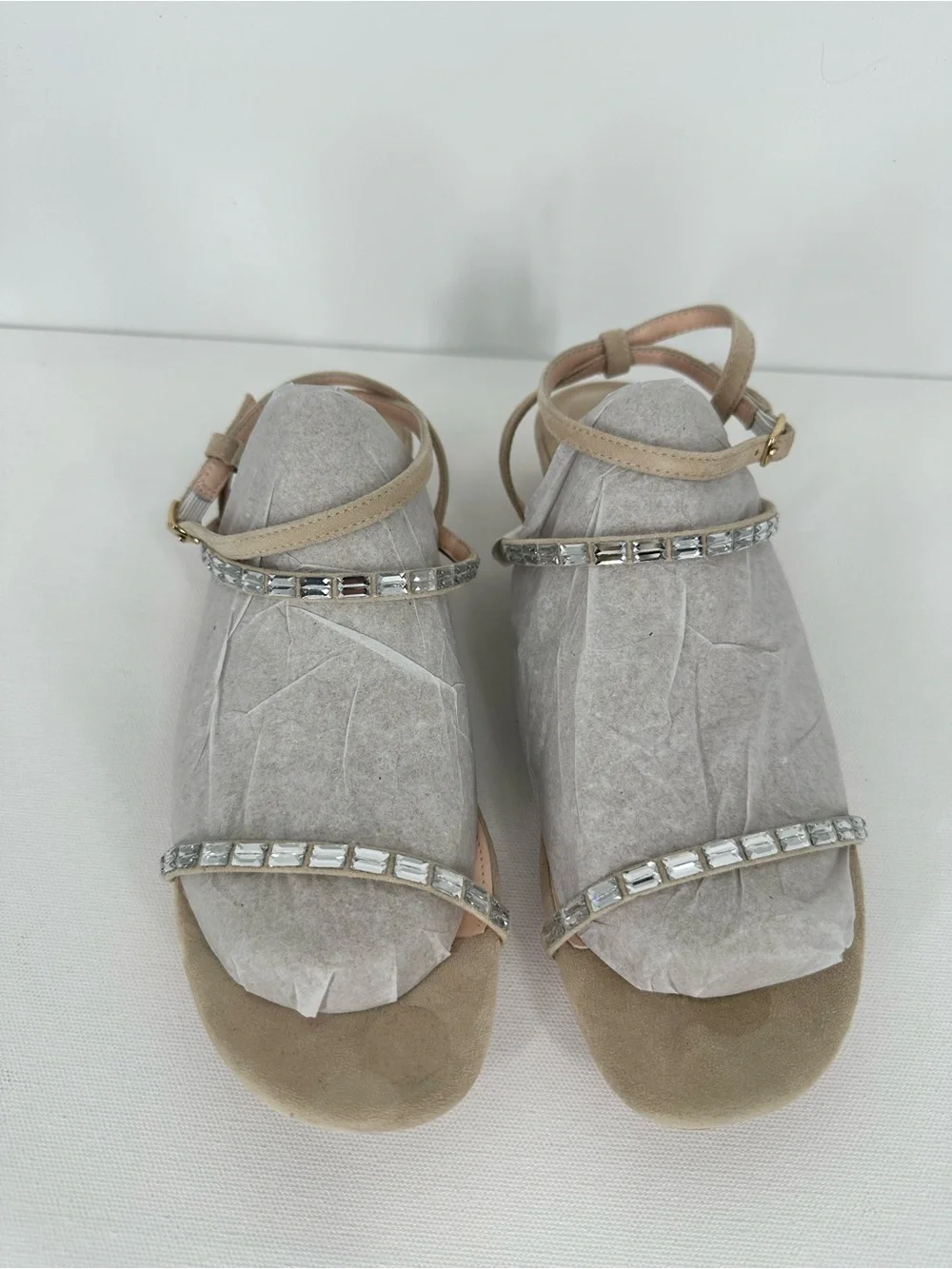VICE VERSA Marina Beige Crystal Strap Convertible Sandel Heels to Flats Size 7 - Picture 10 of 16